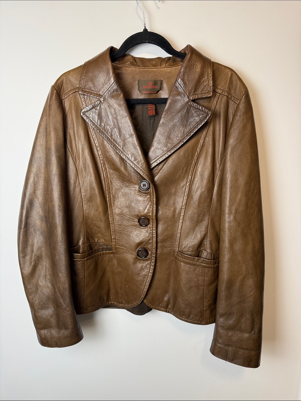 Danier Italian Leather Distressed Blazer Jacket Made in Canada XXL
